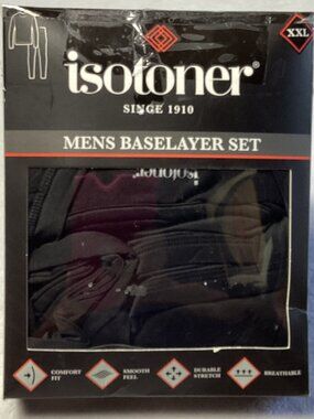 Isotoner Men's Base Layer Set, Black Crewneck Top & Matching Pants, Size XXL